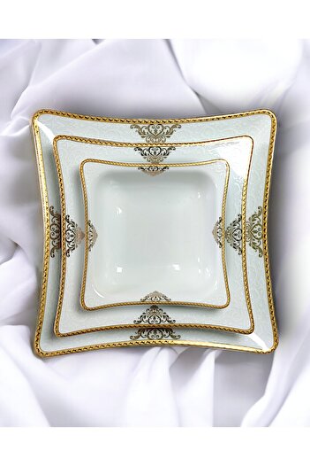 Pars 12 Kişilik Porselen Gold Yemek Takımı 48 Parça Yemek Tabağı,çorba Kasesi.servis Tabağı,pasta Tabağı