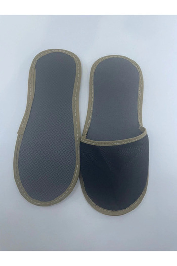 PRİVATE Brown Piping 50 Pairs Special Series - Thick Sole Black Interlining Hotel Slippers