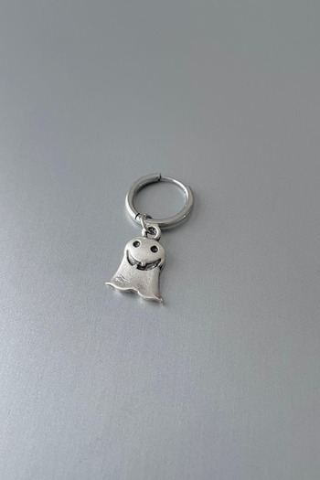 Jaida Moda Unisex Silver Smiling Ghost Figure Steel Hoop Earrings