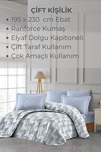 LATTE TEKSTİL Double Quilted Bedspread - Flat White, Multi-Purpose, 195X230Cm