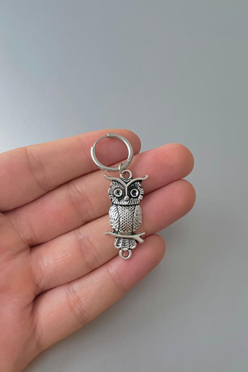 Jaida Moda Unisex Silver Halloween Owl Figure Steel Earrings