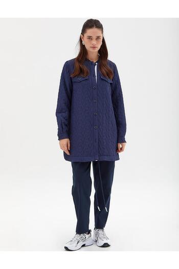 Kayra Quilted College Collar Jacket Navy Blue