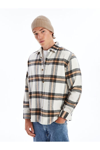 LC Waikiki Ανδρικό καρό μακρυμάνικο πουκάμισο Lcw Casual Beige Regular Fit