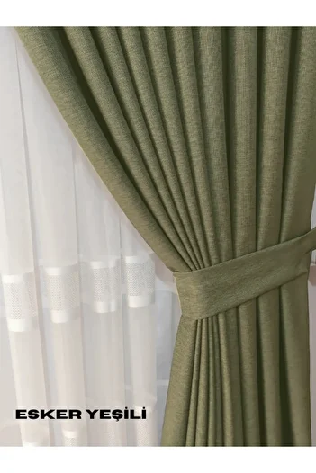 MebelPort Curtain Linen Phone Curtain 1/3 Intencial Stitching Single Wing for Cornish (30 Colors Selection)