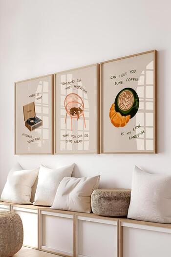 Postifull Çerçeveli Tablo Seti, 3 Adet Ahşap Çerçeve ve Minimalist Çizim Temalı Poster Seti, No:300531