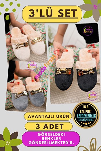 Modafırsat Women's Winter Slippers - Pack of 3 Guest Dowry Bundle Bridal Casual House Slippers