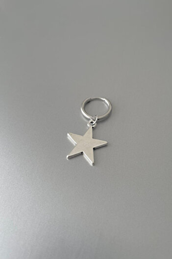 Jaida Moda Unisex Silver Big Star Figure Dangle Steel Hoop Earrings