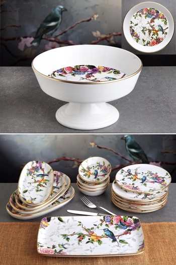 Pinkev Flora 6-Person Ceramic Fruit Pie Breakfast Presentation Plate Set - Kup104F