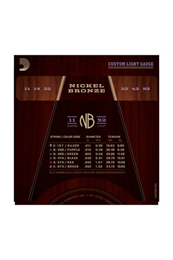 Daddario DadDario Nb1152 - Acoustic Guitar String Set, Nickel Bronze, Custom-lite