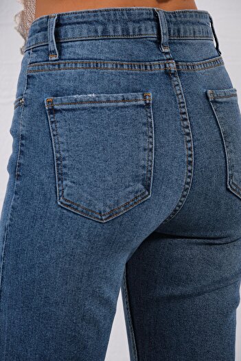 Maule Mavi Yüksek Bel, Esnek Skinny Denim Dar Kalıp Mom Jean Kadın Kot Pantolon @cremona