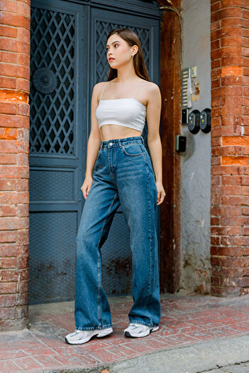 Maule Mavi Yüksek Bel, Geniş Paça Denim Geniş Paça Palazzo Kadın Jean Kot Pantolon @asti