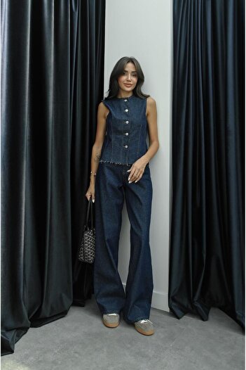 Havoş Dark Navy Denim Vest Trousers Set