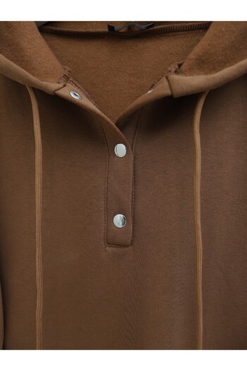 Modamorfo Hooded Raised Three Thread Sweat with Snap Closure on the Collar - Brown