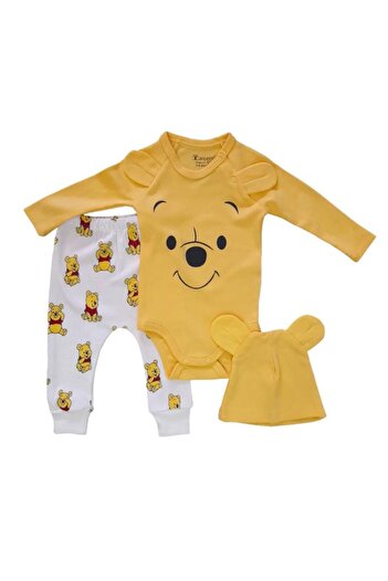 Dumledo Bear Winne Yellow Bodysuit, Beanie and Bottoms & Tops 3-Piece Baby & Kids Set