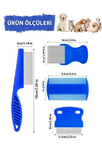 Baxters Pet Lice Comb Set Blue Cat Dog Flea Brush Pet Cleaning Kit Chest Collar