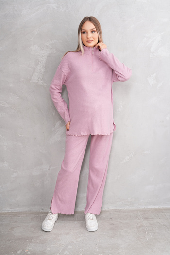 Miss Dünya Lissa Pink Zipper Collar Soft Fabric Maternity and Maternity Tracksuit Set