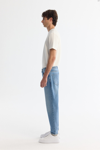 Avva Men's Blue Antique Washed Flexible Jean Trousers A42Y3570