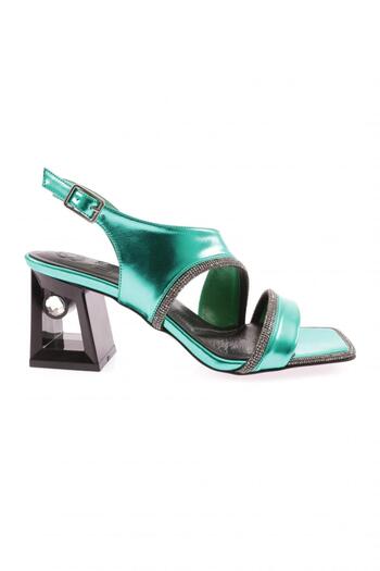 DGN Women's Crystal Stone Heeled Sandals Green Opening 721021033