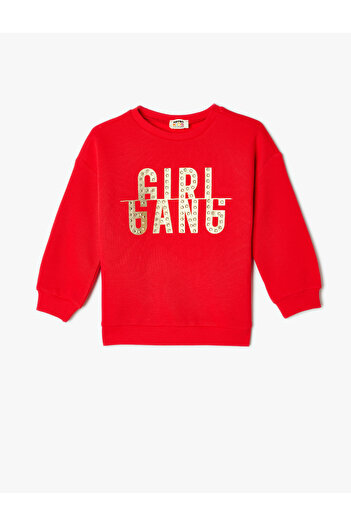 Koton Crew Neck Long Sleeve Raised Sweatshirt - Slogan Printed