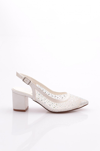 DGN Women's Pointed Toe Transparent Side Belted Blunt Heeled Shoes 212562621
