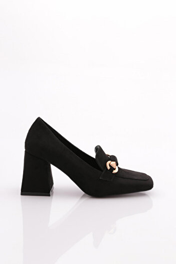 DGN Black Suede Women's Heeled Shoes - Buckle, Model No: 15122859