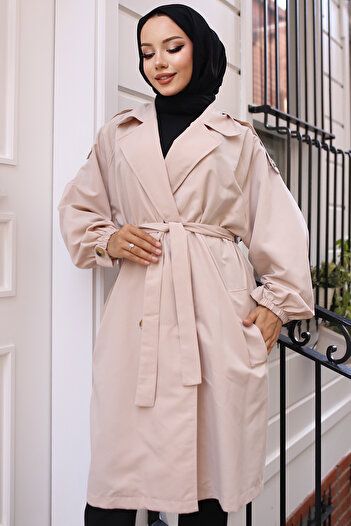 benguen 61674 Model Beige Colored Belted Trench Coat