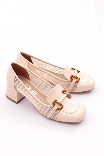 DGN Beige Patent Leather Heeled Shoes - Metal Accessories 7663535