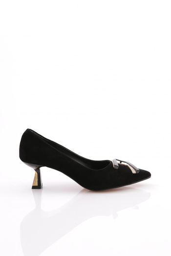 DGN Women's Buckle Heeled Shoes Black Velvet 7552621