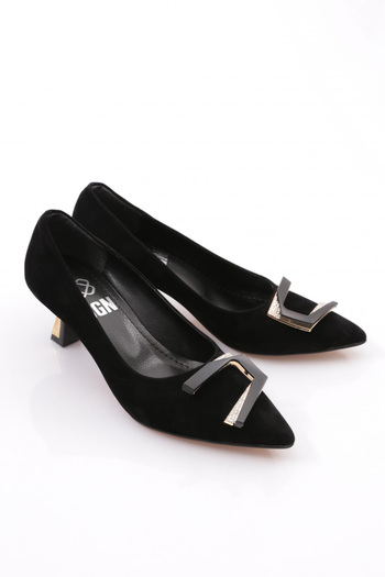 DGN Women's Buckle Heeled Shoes Black Velvet 7552621