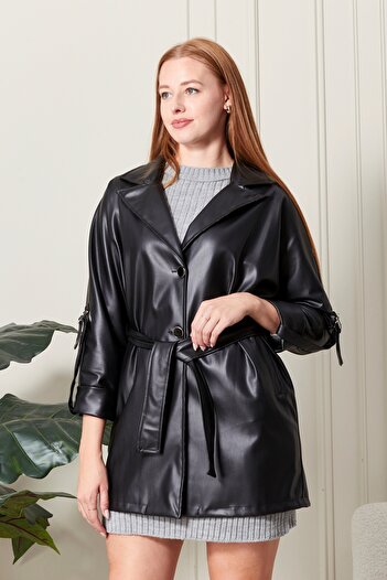 Fashionbox Premium Quality Leather Trench Coat