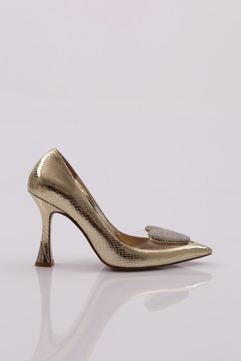 DGN Gold Snake Patterned Women's Heeled Shoes - 101393236