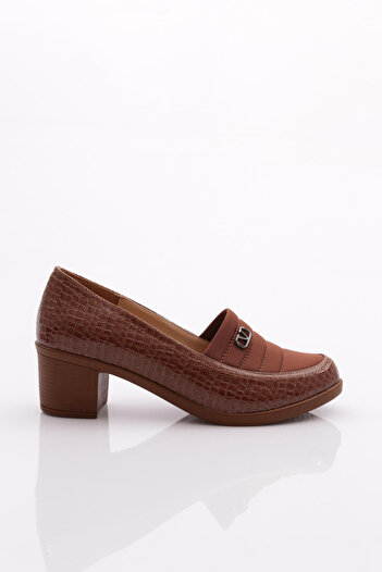 DGN Tan Crocodile Women's Buckle Heeled Shoes - 341523648