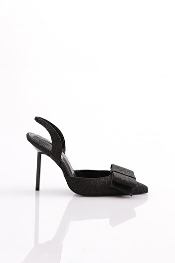 DGN Women's Ribbon Heeled Shoes Black Glitter 56593557