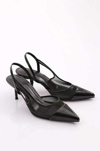 DGN Black Patent Leather Women's Heeled Shoes - Back Tie 35211121085