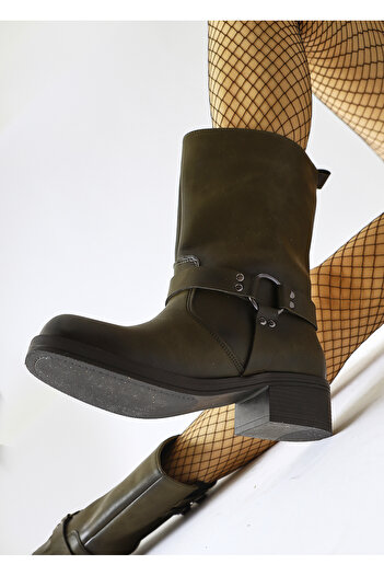 Limoya Maggie Khaki Buckle Λεπτομερείς ελαστικές γυναικείες μπότες μακράς έλξης, γυναικεία μποτάκια