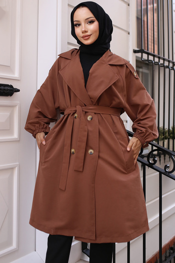 benguen 61674 Model Belted Brown Trench Coat