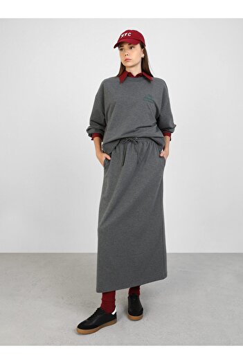 Benin Elastic Waist Knitted Skirt - Gray Melange -