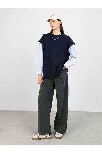 Benin Navy Blue Benin Tunic - Shirt Detailed Sleeves