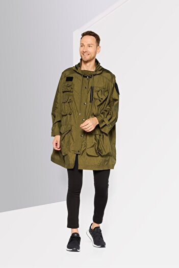 Diesel Men Plain Hooded Short Sleeves Jacket, Olive