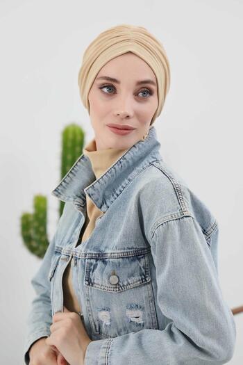 Aisha's Design Χειμερινό τουρμπάν με κασκόλ, b-81rb, Μπεζ