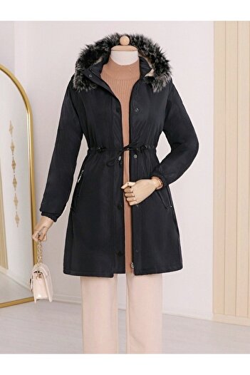 Modamorfo Short Coat with Hooded Sleeves and Elastic Pockets - Black