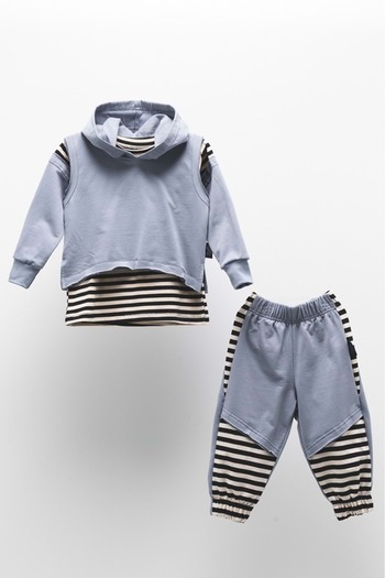 Mnk Baby&Kids Παιδική φόρμα με κουκούλα 2 κλωστών - Εποχιακή ζακέτα, Badi και παντελόνι MNK51063 ΜΠΛΕ