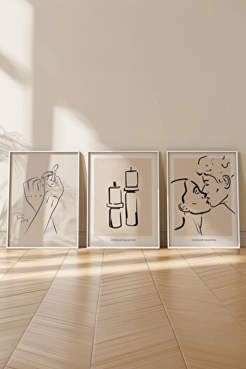 Postifull Set de pictură cu cadru, 3 bucăți de cadru alb și set de postere cu tematică de desen minimalist, nr:300607
