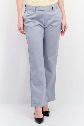 WWT Women Regular Fit Straight Leg Plain Pants, Grey