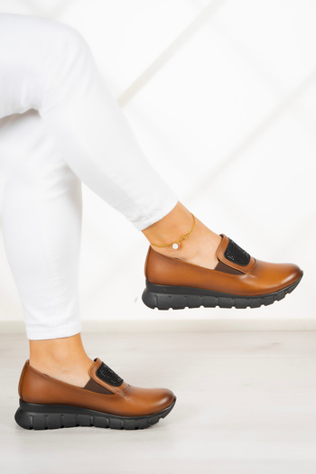 Erkan Saçmacı Morena Tan Genuine Leather Casual Shoes with Stones