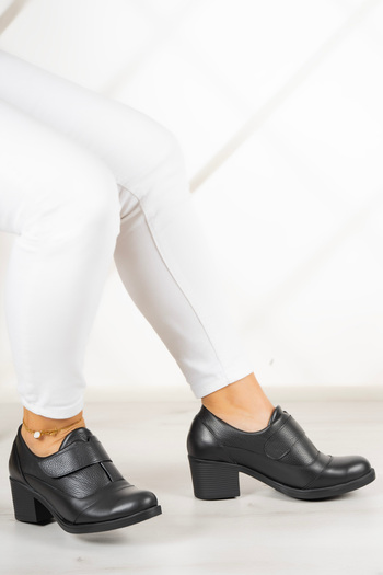 Erkan Saçmacı Shantel Black Genuine Leather - Casual Heeled Shoes