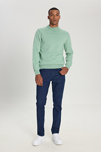 ALTINYILDIZ CLASSICS Men's Water Green Cotton Standard Fit Regular Cut Half Turtleneck Knitwear Sweater