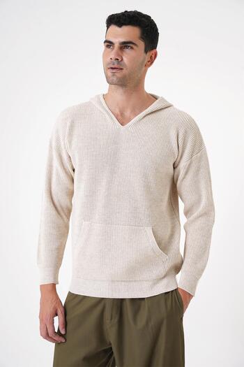 CHUBA Men's Beige Knitwear Sweater - Thessaloniki Knit, Hood and Pocket, Standard Cut 25W2002