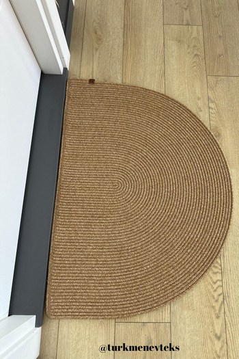 Türkmen Ev Tekstil Bohemian Style Gray Jute Mat - Washable Door