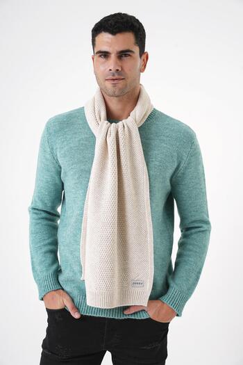 CHUBA Men's Soft Textured and Knitted Detailed Knitwear Scarf Beige 25W4001